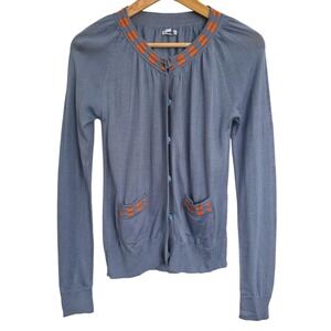 Cacharel Blue Orange Cashmere Cotton‎ Blend Cardigan Size 4 Small